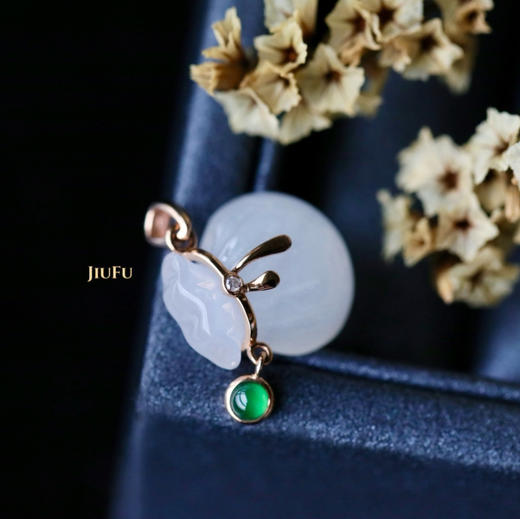 18K玫瑰金和田玉（白玉）镶钻福袋吊坠/福袋12*14mm/配镶钻石、翡翠 商品图2