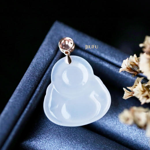 18K玫瑰金和田玉（白玉）吊坠--玉佛之福气安康 /佛公20*21mm 商品图2