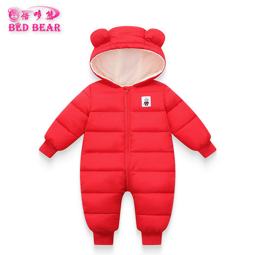 【时尚百搭】冬季新款连帽耳朵毛绒里衬加厚保暖宝宝连体衣婴幼儿爬服 商品图2