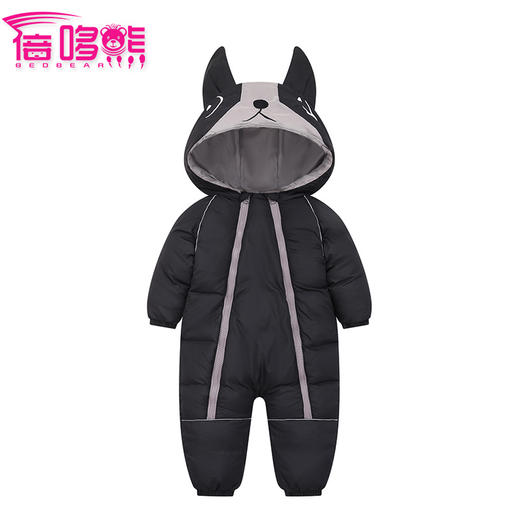 【萌动可爱】秋冬新款卡通刺绣造型连帽加厚保暖双拉链婴儿连体衣爬服 商品图1