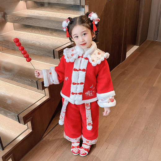汉服女童秋冬款唐装红色拜年服，儿童新年服中国风女孩喜庆唐装PJX-DDG2333 商品图1