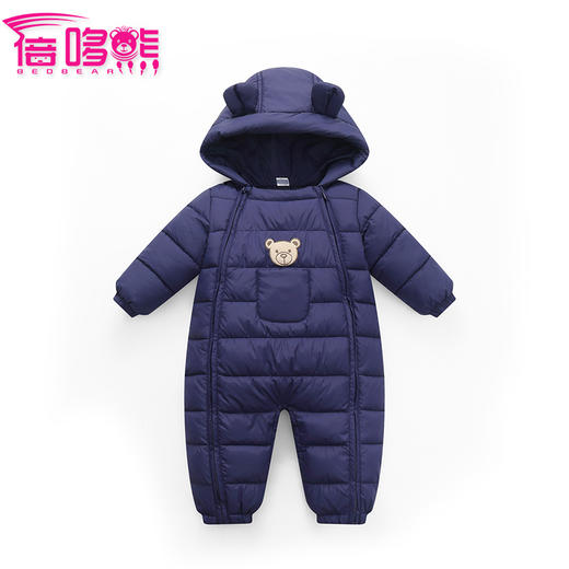 秋冬新款可爱卡通刺绣连帽耳朵款婴儿连体衣爬服 商品图1