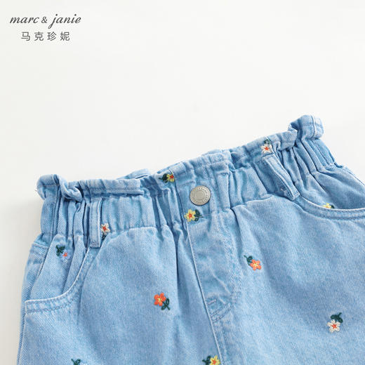 马克珍妮女童花边腰绣花牛仔裙半身裙儿童纯棉短裙春装新款240285 商品图3