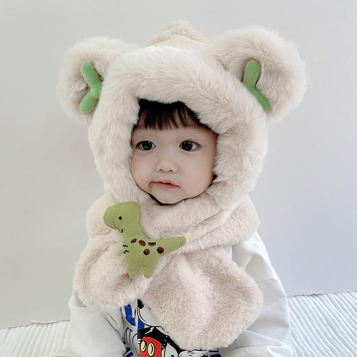 【萌趣生动 温暖呵护】宝宝帽子秋冬季毛绒围巾一体婴儿可爱超萌加厚护耳帽保暖帽男女童 商品图1