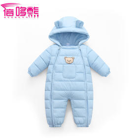 秋冬新款可爱卡通刺绣连帽耳朵款婴儿连体衣爬服