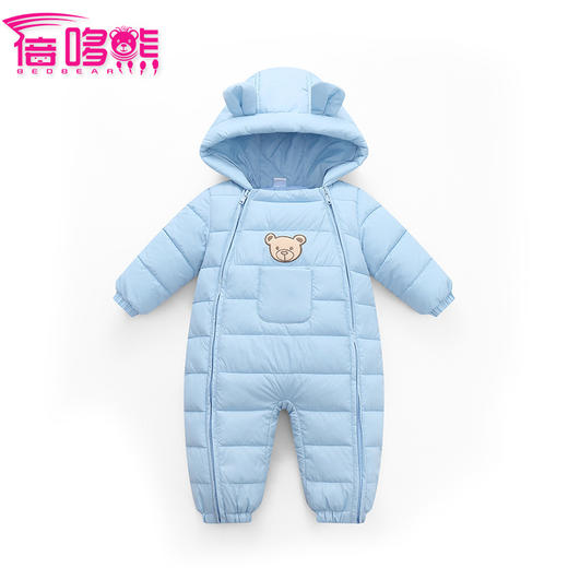 秋冬新款可爱卡通刺绣连帽耳朵款婴儿连体衣爬服 商品图0