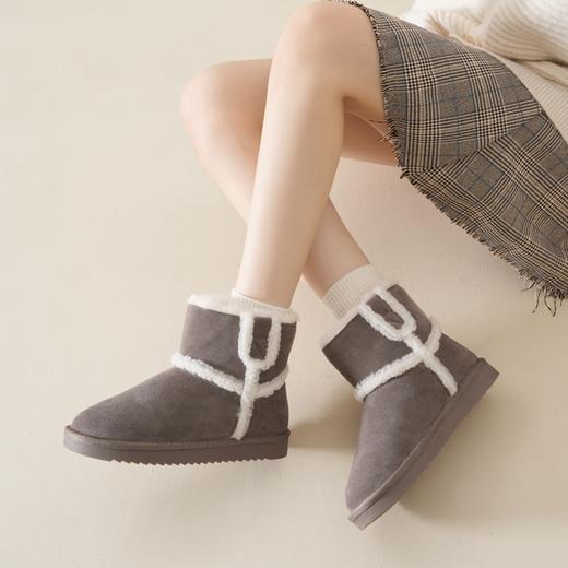 ZHR雪地靴女2023年冬季新款时尚休闲加绒百搭保暖厚底撞色毛边短筒靴 商品图10