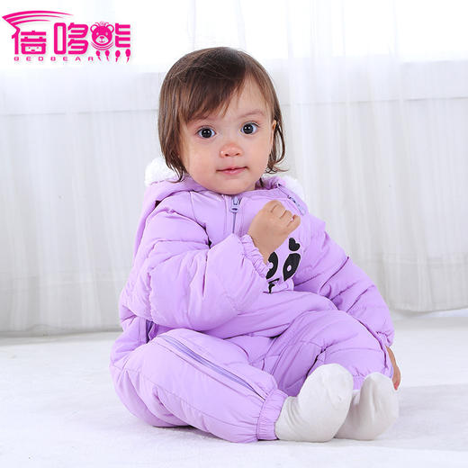 【赠手脚套】蓓哆熊秋冬新品加厚保暖婴儿连体衣 宝宝哈衣爬服 商品图0