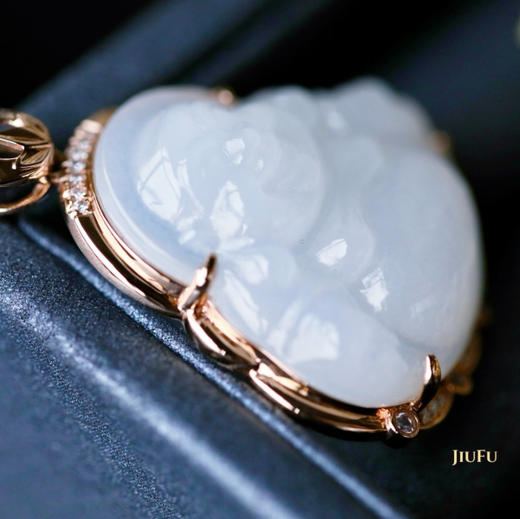 18K玫瑰金和田玉（白玉）镶钻吊坠--玉佛/佛公25*26mm/配镶钻石、白蓝宝 商品图3