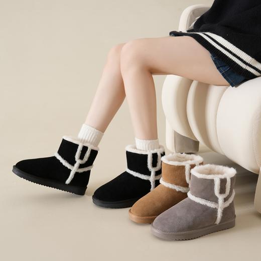 ZHR雪地靴女2023年冬季新款时尚休闲加绒百搭保暖厚底撞色毛边短筒靴 商品图12