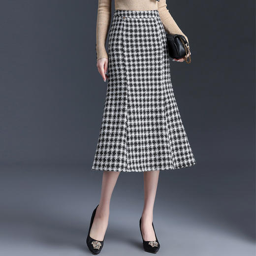 格纹中长款简约修身时尚包臀鱼尾裙2024年新款通勤洋气高腰半身裙MYX-JY-6721-L 商品图1