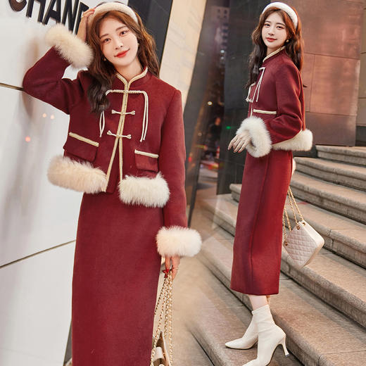 冬装新款，过年气质复古红羽绒套装白鸭绒真狐狸毛HR-YJLY9030 商品图2