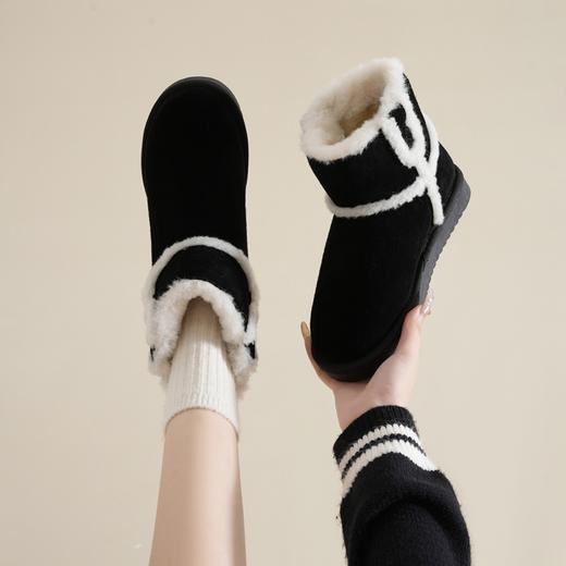 ZHR雪地靴女2023年冬季新款时尚休闲加绒百搭保暖厚底撞色毛边短筒靴 商品图3