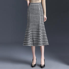 格纹中长款简约修身时尚包臀鱼尾裙2024年新款通勤洋气高腰半身裙MYX-JY-6721-L