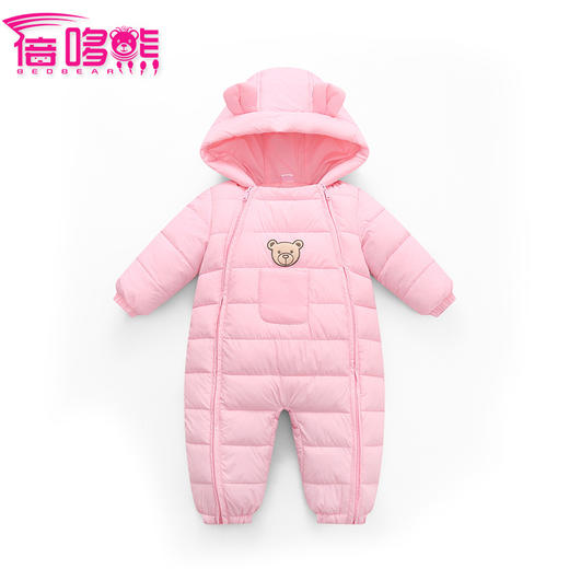 秋冬新款可爱卡通刺绣连帽耳朵款婴儿连体衣爬服 商品图3