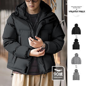工装优选 美式可拆卸羽绒服马甲保暖机能连帽背心外套面包棉服男冬