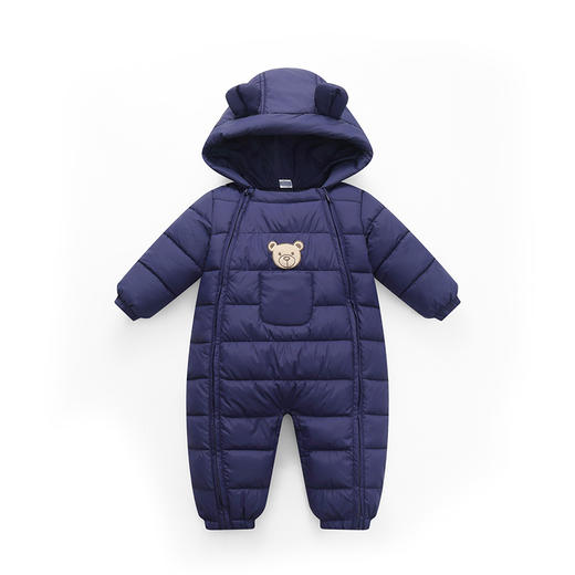 秋冬新款可爱卡通刺绣连帽耳朵款婴儿连体衣爬服 商品图7