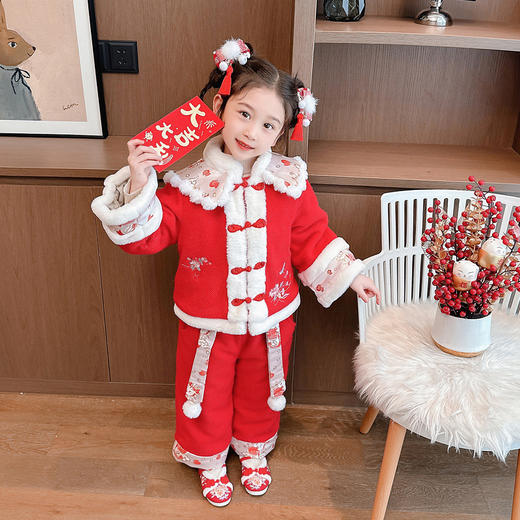 汉服女童秋冬款唐装红色拜年服，儿童新年服中国风女孩喜庆唐装PJX-DDG2333 商品图3