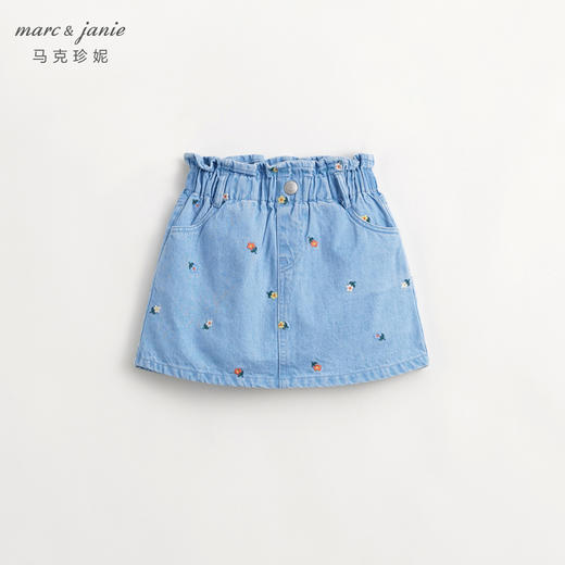 马克珍妮女童花边腰绣花牛仔裙半身裙儿童纯棉短裙春装新款240285 商品图1