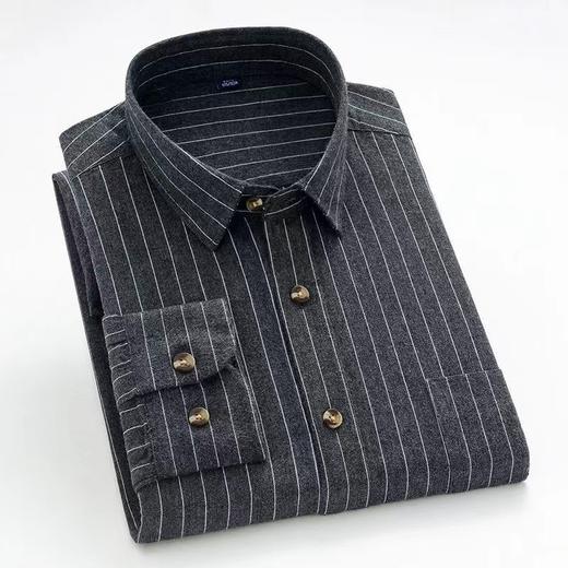 红览 纯棉磨毛格子衬衫男士长袖商务休闲复古纯色条纹 衬衣C272 商品图2