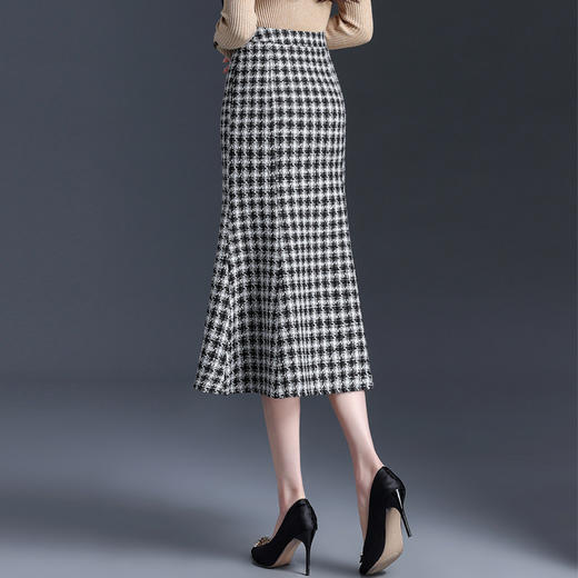 格纹中长款简约修身时尚包臀鱼尾裙2024年新款通勤洋气高腰半身裙MYX-JY-6721-L 商品图2