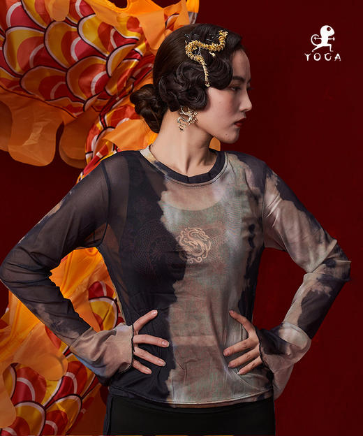 壁虎瑜伽【2312SY284】扎染网纱高弹长袖【5天发货】 商品图4