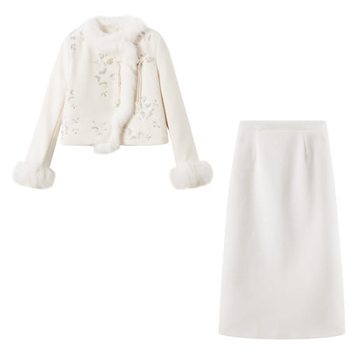 HR WY90339气质时尚刺绣羽绒服套装狐狸毛两件套裙 商品图4