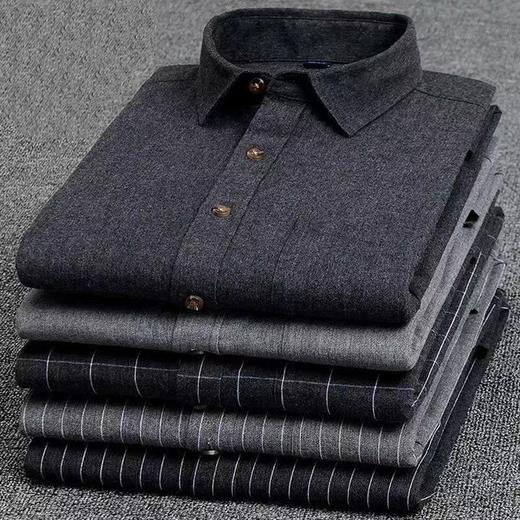 红览 纯棉磨毛格子衬衫男士长袖商务休闲复古纯色条纹 衬衣C272 商品图1