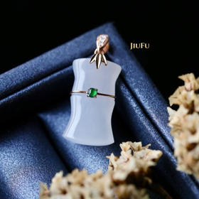 18K玫瑰金和田玉（白玉）镶钻竹节吊坠/竹节11*18mm