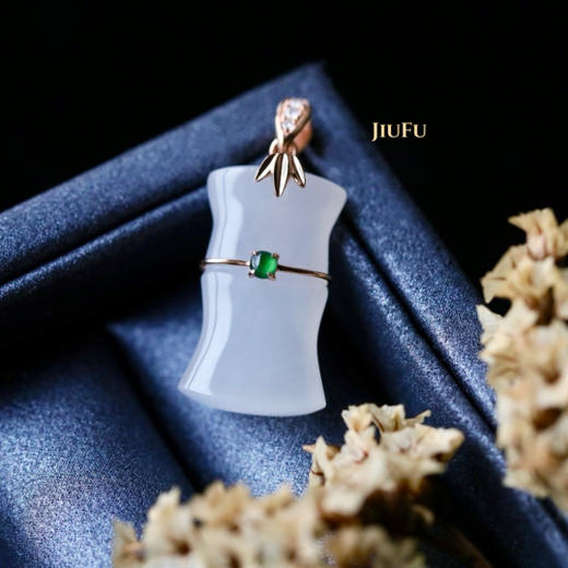 18K玫瑰金和田玉（白玉）镶钻竹节吊坠/竹节11*18mm 商品图0