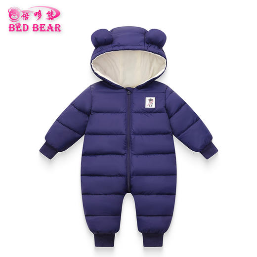 【时尚百搭】冬季新款连帽耳朵毛绒里衬加厚保暖宝宝连体衣婴幼儿爬服 商品图1
