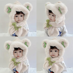 【萌趣生动 温暖呵护】宝宝帽子秋冬季毛绒围巾一体婴儿可爱超萌加厚护耳帽保暖帽男女童