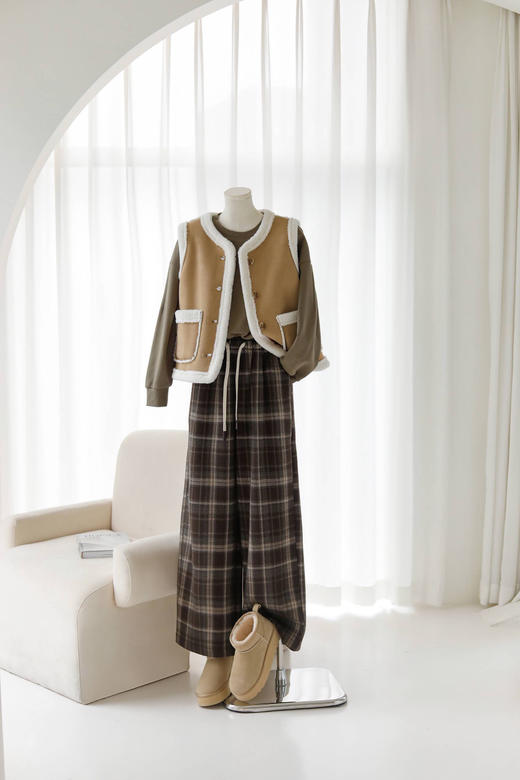 【限时抢购】【全量检品】国内一线代工  女士韩版休闲格子加绒保暖休闲裤  002A016291 商品图2