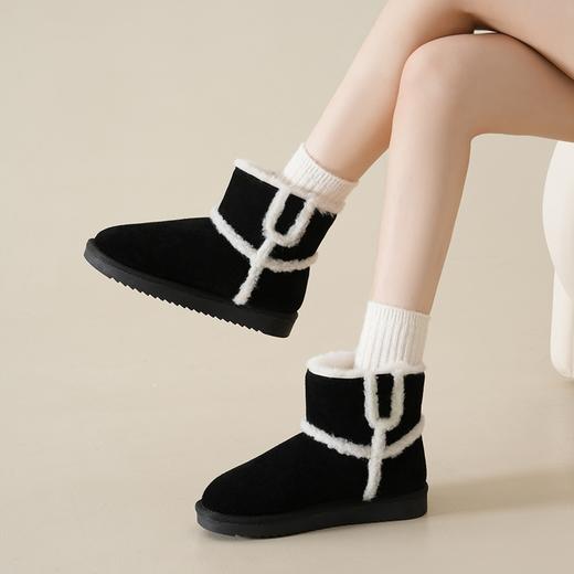 ZHR雪地靴女2023年冬季新款时尚休闲加绒百搭保暖厚底撞色毛边短筒靴 商品图1