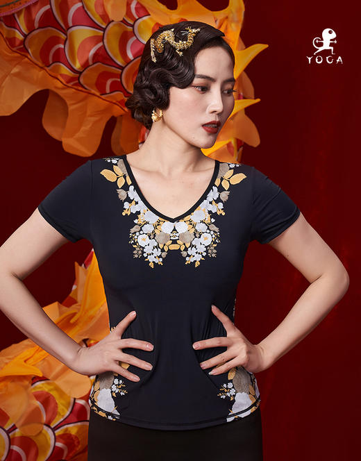 清仓款不退不换【现货秒发】壁虎瑜伽水母纱面料【金风玉露-上衣】印花短袖（可拆卸胸垫） 商品图5