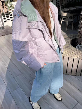 撞色里布鹅绒连帽面包服