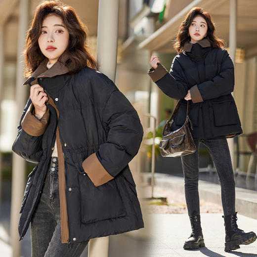 宽松韩版，90白鸭绒中长款撞色针织翻领羽绒外套HR-ANY5563 商品图2