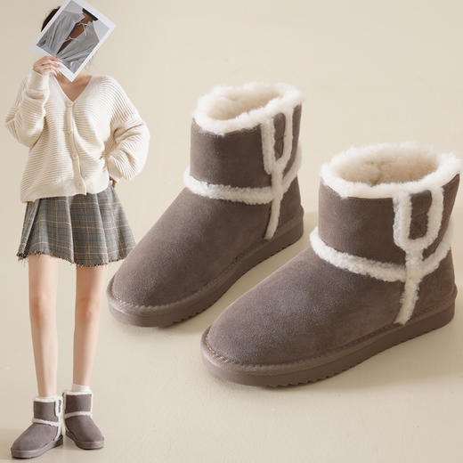 ZHR雪地靴女2023年冬季新款时尚休闲加绒百搭保暖厚底撞色毛边短筒靴 商品图8