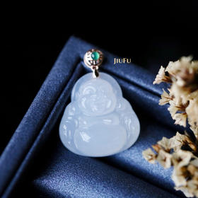 18K玫瑰金和田玉（白玉）吊坠--玉佛之福气安康 /佛公20*21mm