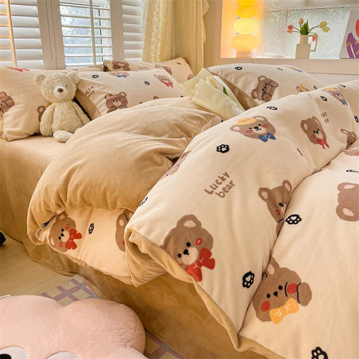 冬季牛奶绒珊瑚四件套，法兰绒床上用品双面加绒加厚四件套YL-33784819 商品图4