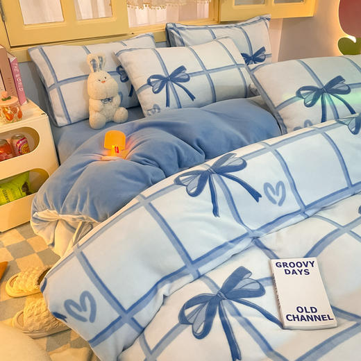 加厚牛奶绒四件套，双面法兰绒床单被套珊瑚绒四件套 QJY-YU-88 商品图5