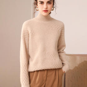 丁摩 冬季羊绒衫女100%山羊绒23秋冬新款半高领加厚长袖针织打底衫