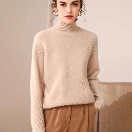 丁摩 冬季羊绒衫女100%山羊绒23秋冬新款半高领加厚长袖针织打底衫 商品图0