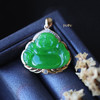 18K玫瑰金和田玉（碧玉）镶钻吊坠--玉佛/佛公15*21mm/苹果绿 商品缩略图0