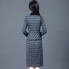 QYM-1582蓝色格纹连衣裙2023年新款假两件收腰中长款职业女装连衣裙 商品缩略图2