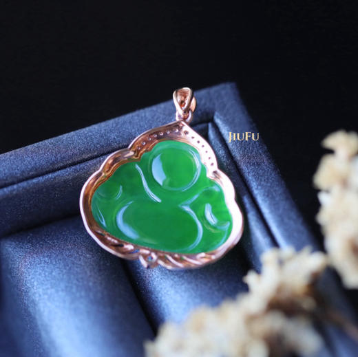 18K玫瑰金和田玉（碧玉）镶钻吊坠--玉佛/佛公15*21mm/苹果绿 商品图2