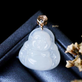 18K玫瑰金和田玉（白玉）镶钻吊坠--玉佛之笑口常开 /佛公20*21mm