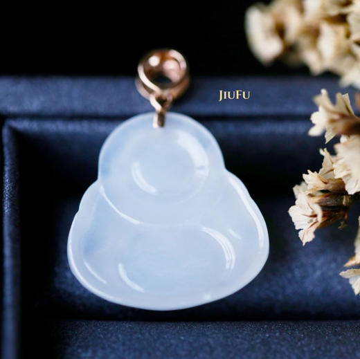 18K玫瑰金和田玉（白玉）镶钻吊坠--玉佛之笑口常开 /佛公20*21mm 商品图2