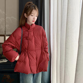 大红色轻薄短款盘扣羽绒服女宽松显瘦冬季2023年新款小个子设计感QQGZ-6630