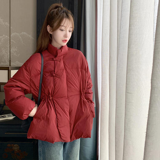 大红色轻薄短款盘扣羽绒服女宽松显瘦冬季2023年新款小个子设计感QQGZ-6630 商品图0